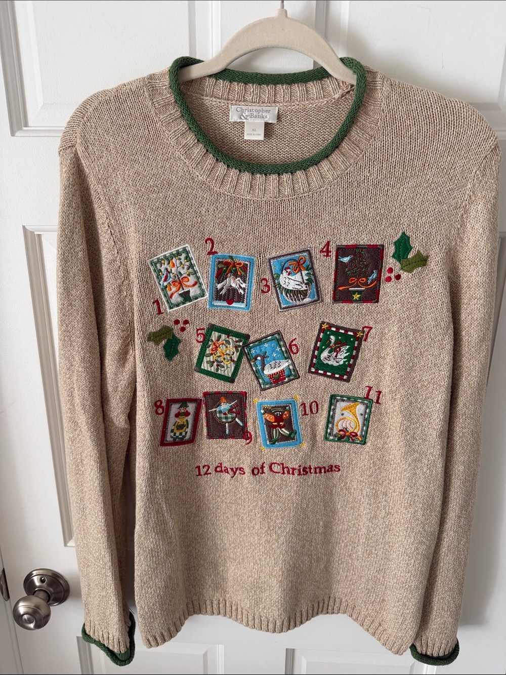 Vintage Christopher & Banks 12 Days of Christmas Embroidered Sweater Novelty XL